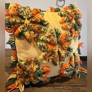 Vtg 70’s Retro Floral Throw Pillow Retro MCM Kitsch Brown Orange Yellow Velvet